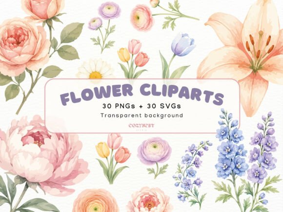 Download Flowers Watercolor Cliparts, Pastel PNG - Flowers Collection