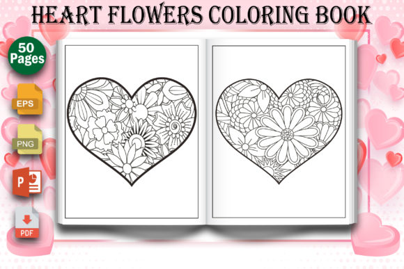 Download Heart Flowers Coloring Book for Adult - Flowers Collection