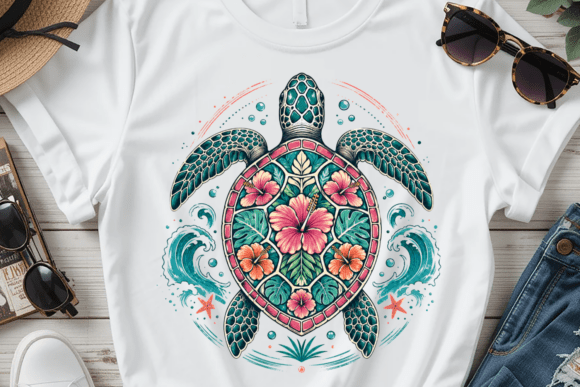 Download Sea Turtle Floral Summer Graphic PNG - Graphic Collection