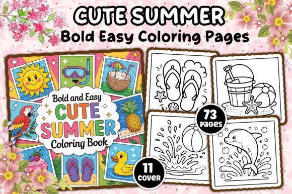 Download Bold and Easy Cute Summer Coloring Book - Summer coloring Collection
