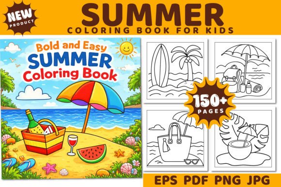 Download Bold and Easy Summer Coloring Book Kids - Summer coloring Collection