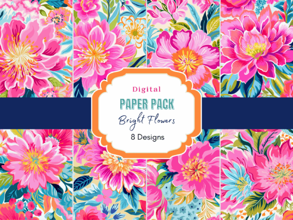Download Bright Pink Preppy Flowers Digital Paper - Flowers Collection