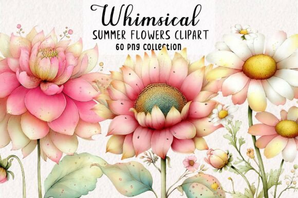 Download Whimsical Summer Flowers Clipart PNG - Flowers Collection