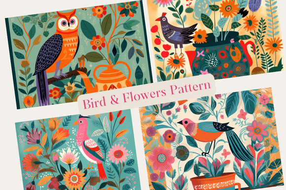 Download Bird Flowers Pot Graphic  Indian Pattern - Flowers Collection