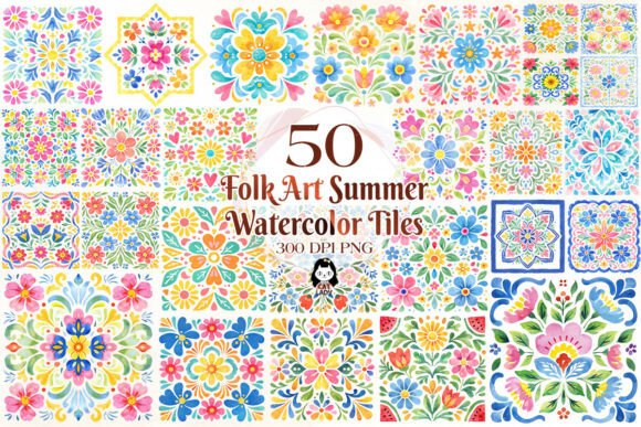 Download Abstract Folk Art Summer Watercolor Tile - Abstract Collection