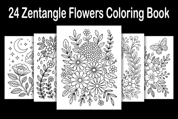 Download 24 Zentangle Flowers Coloring Book - Flowers Collection