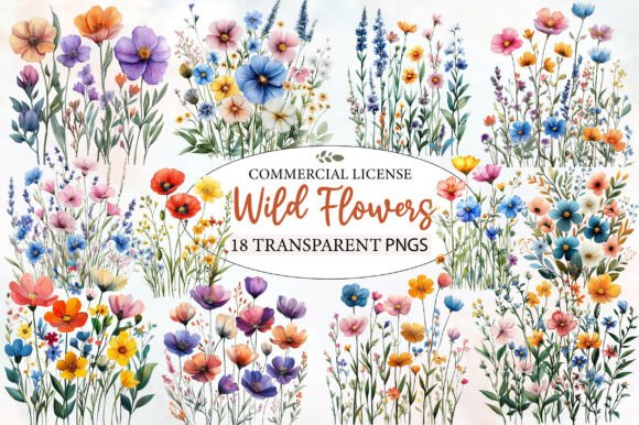 Download Charming Wild Flowers Watercolor Clipart - Flowers Collection