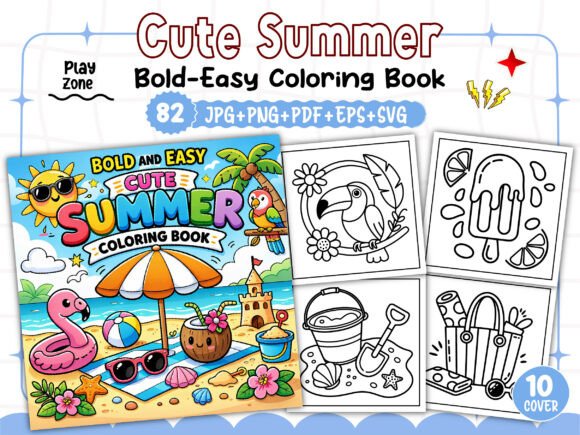 Download Bold and Easy Cute Summer Coloring Book - Summer coloring Collection