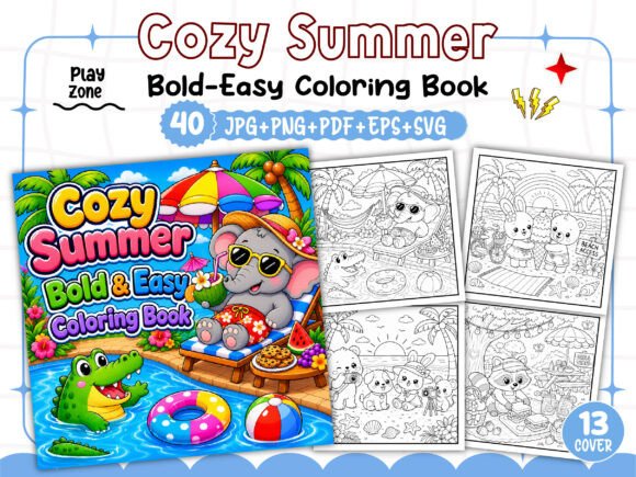 Download Bold and Easy Cozy Summer Coloring Book - Summer coloring Collection
