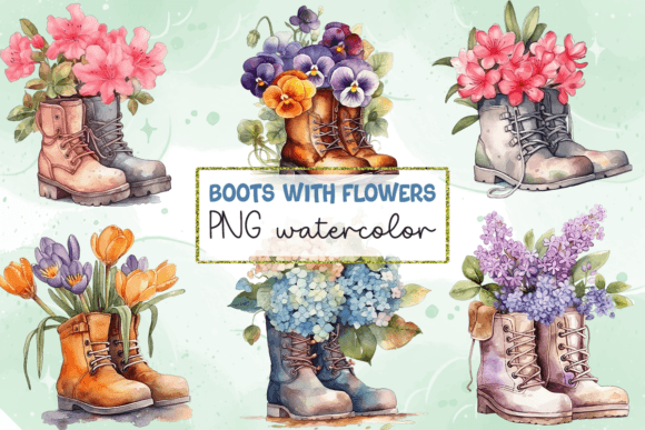 Download Boots with Flowers PNG Watercolor - Flowers Collection