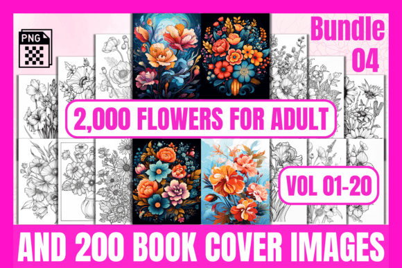 Download 2000 Flowers Coloring Pages Bundle-04 - Flowers Collection