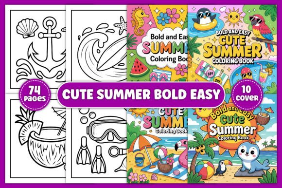 Download Bold and Easy Cute Summer Coloring Book - Summer coloring Collection
