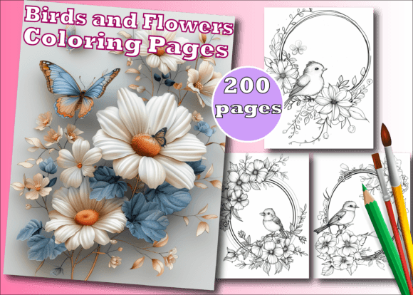 Download Birds and Flowers Adult Coloring Pages - Flowers Collection